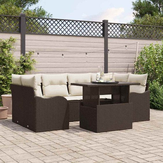 Gartensofa-set mit Kissen mit Kissen 7 pcs Schwarz Poly Rattan