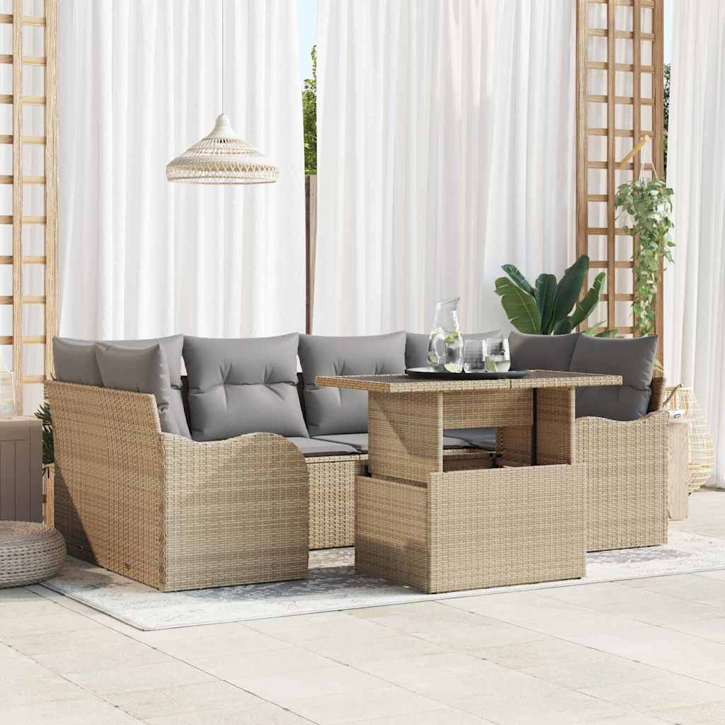 Gartensofa-set mit Kissen mit Kissen 7 pcs Schwarz Poly Rattan
