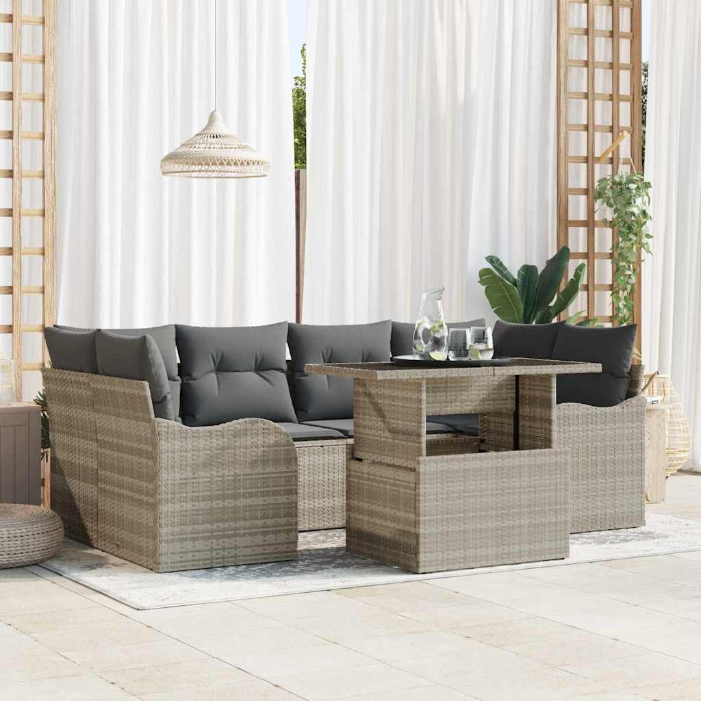 Gartensofa-set mit Kissen mit Kissen 7 pcs Schwarz Poly Rattan