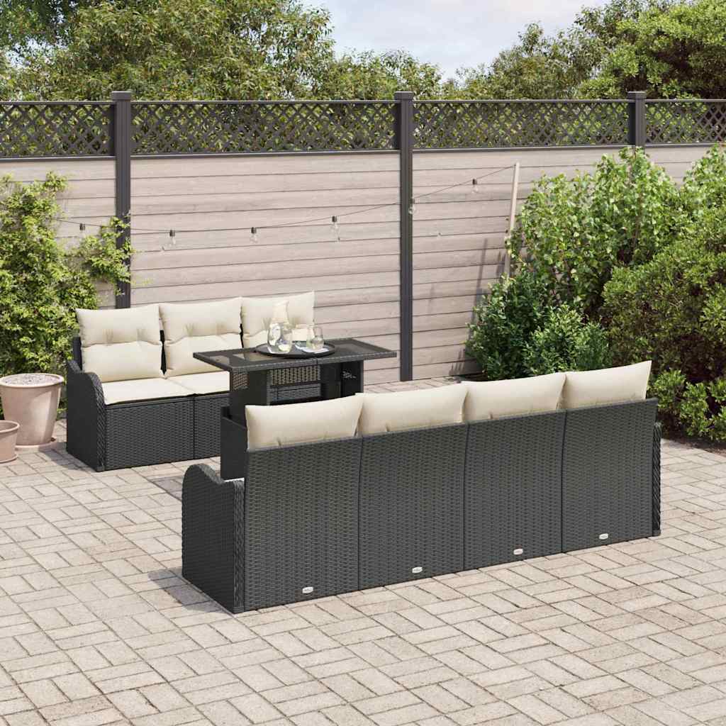 Gartensofa-set mit Kissen mit Kissen 8 pcs Schwarz Poly Rattan