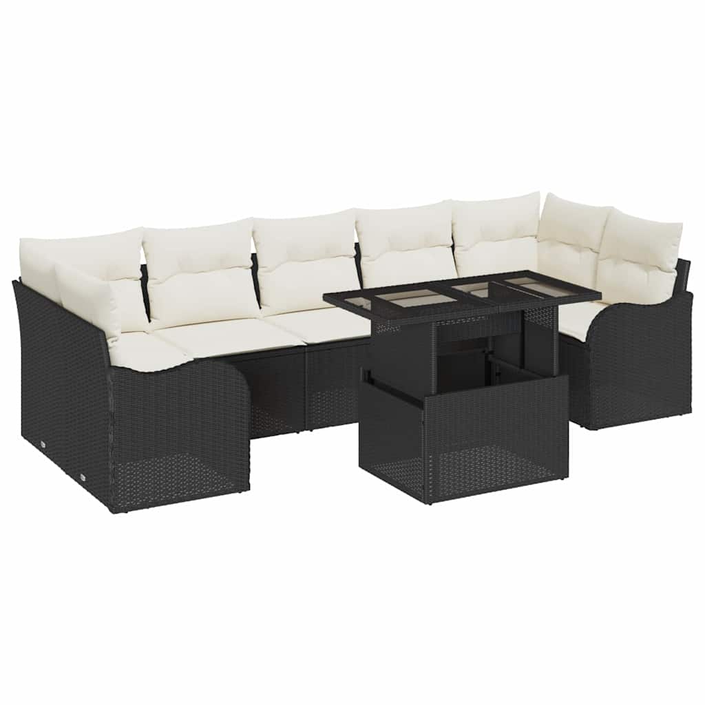 vidaXL Garten-Sofa-Set mit Kissen mit Kissen 8 pcs Schwarz Poly Rattan