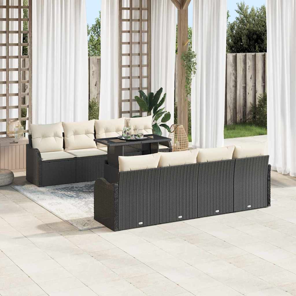 Garten-Sofa-Set mit Kissen mit Kissen 9 pcs Schwarz Poly Rattan