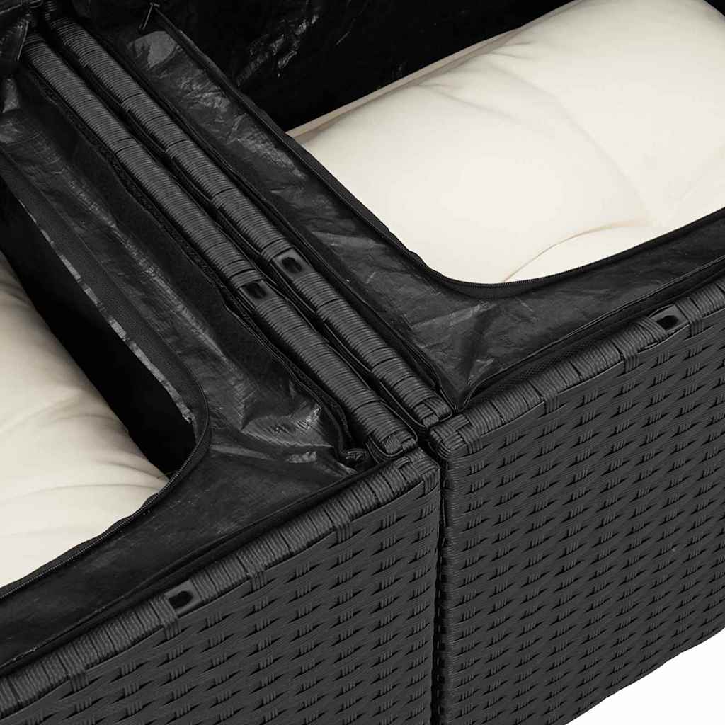 Garten-Sofa-Set mit Kissen mit Kissen 9 pcs Schwarz Poly Rattan