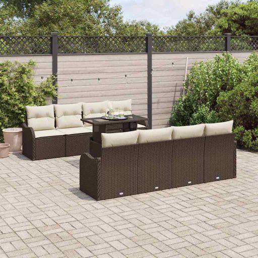 Garten-Sofa-Set mit Kissen mit Kissen 9 pcs Schwarz Poly Rattan