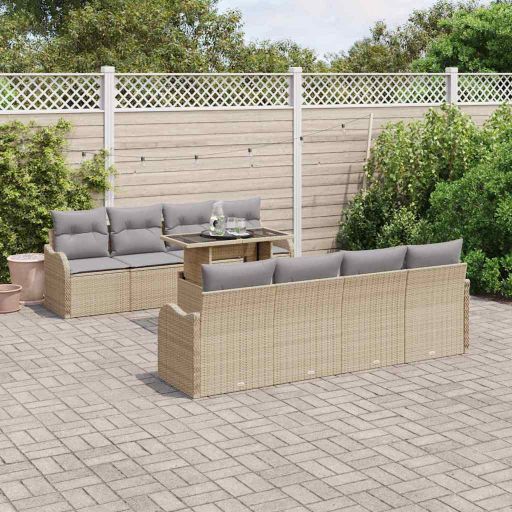 Garten-Sofa-Set mit Kissen mit Kissen 9 pcs Schwarz Poly Rattan
