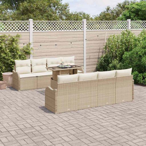 Garten-Sofa-Set mit Kissen mit Kissen 9 pcs Schwarz Poly Rattan