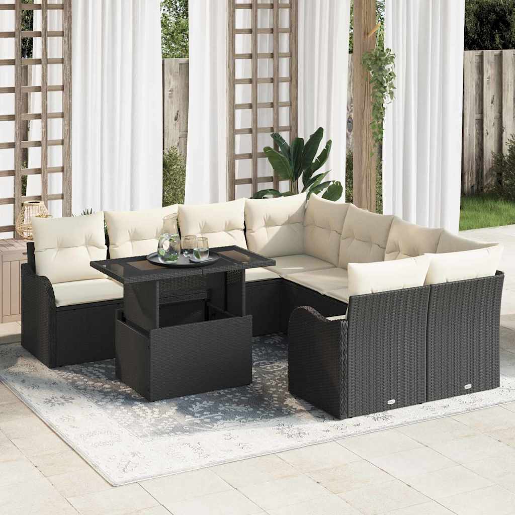 Gartensofa-set mit Kissen mit Kissen 9 pcs Schwarz Poly Rattan
