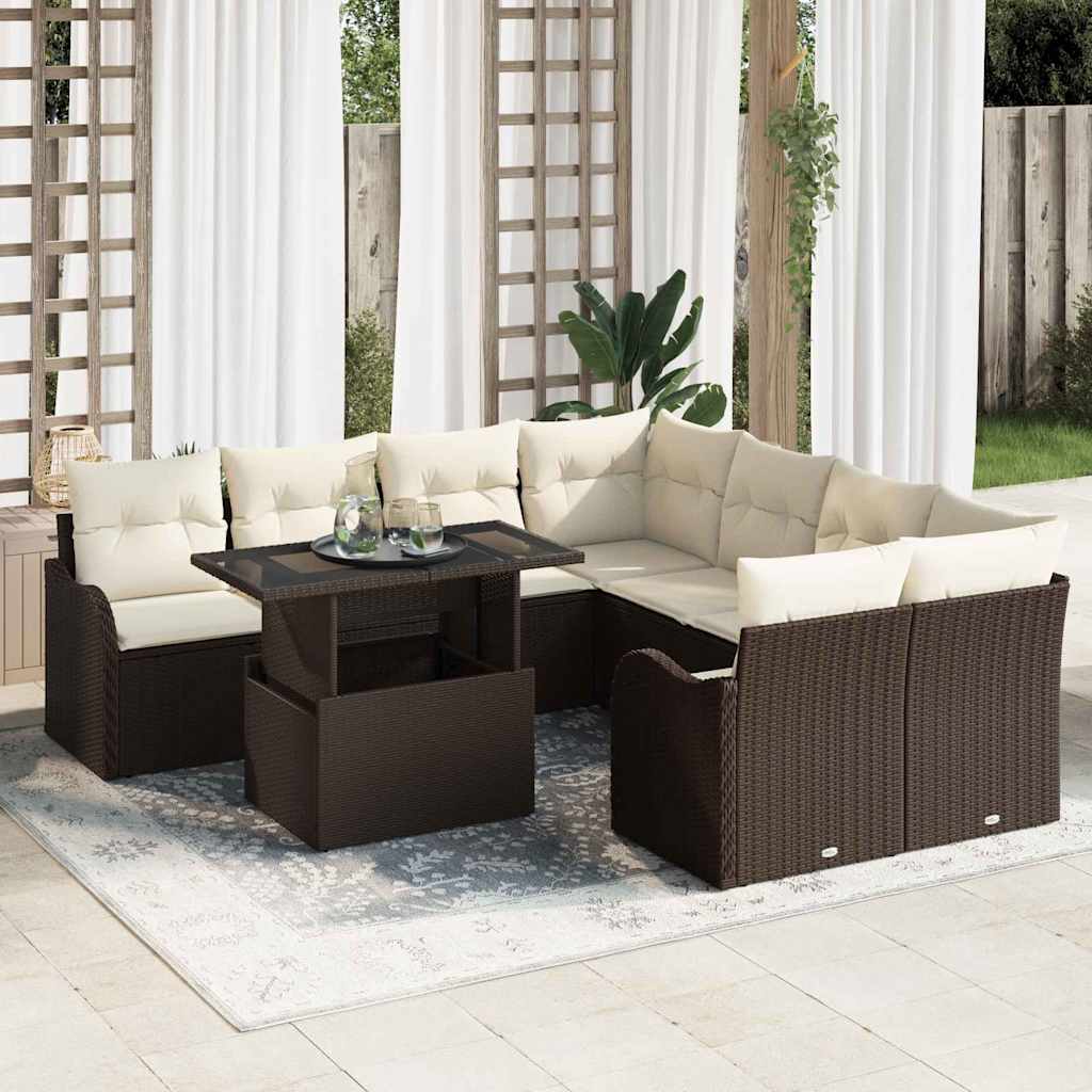 Gartensofa-set mit Kissen mit Kissen 9 pcs Schwarz Poly Rattan