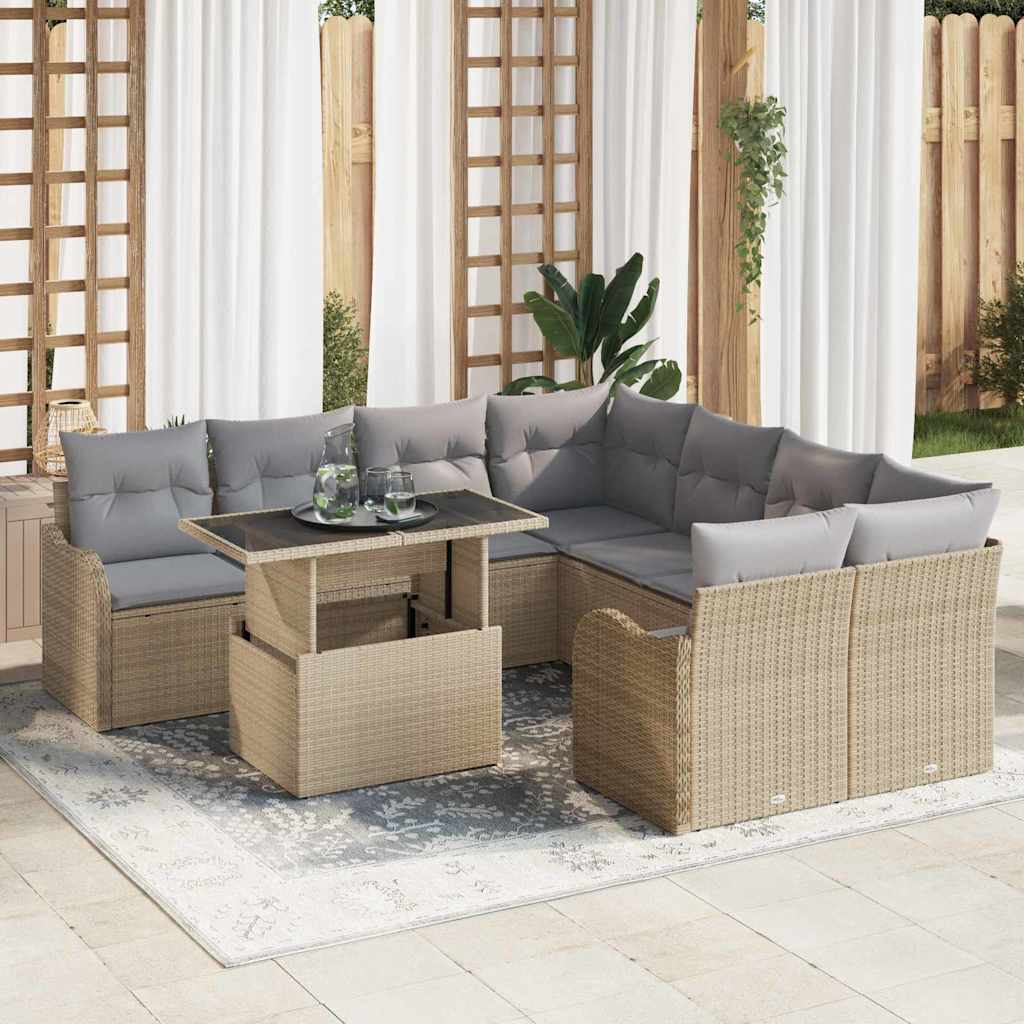 Gartensofa-set mit Kissen mit Kissen 9 pcs Schwarz Poly Rattan