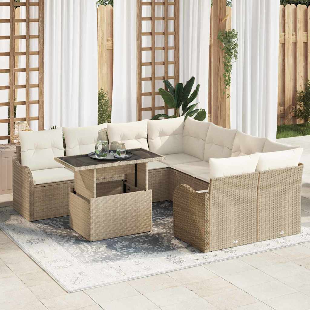 Gartensofa-set mit Kissen mit Kissen 9 pcs Schwarz Poly Rattan