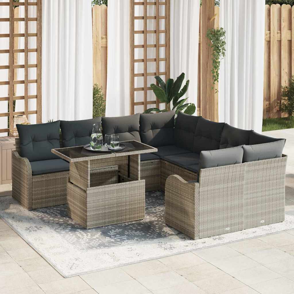 Gartensofa-set mit Kissen mit Kissen 9 pcs Schwarz Poly Rattan