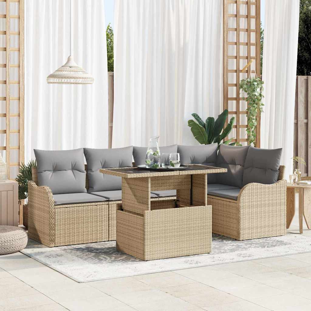 Gartensofa-set mit Kissen mit Kissen 6 pcs Schwarz Poly Rattan