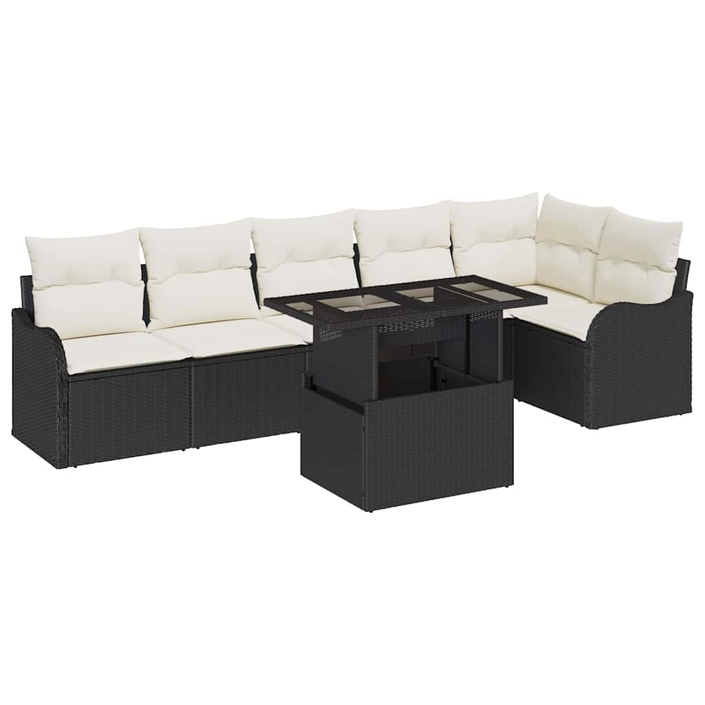 vidaXL Garten-Sofa-Set mit Kissen mit Kissen 7 pcs Schwarz Poly Rattan