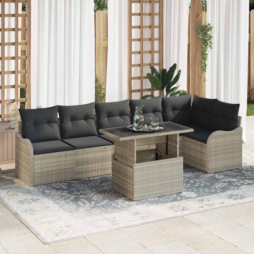 Garten-Sofa-Set mit Kissen mit Kissen 7 pcs Schwarz Poly Rattan