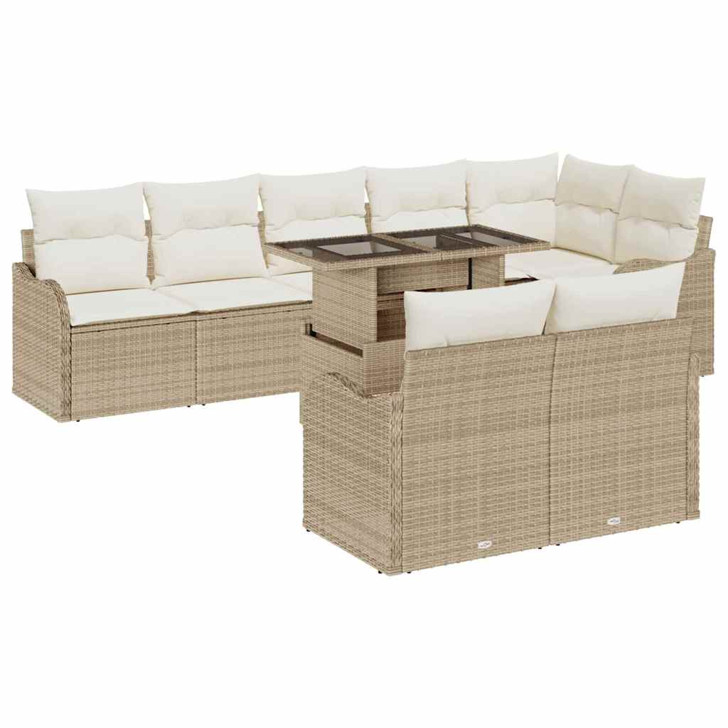 Garten-Sofa-Set mit Kissen mit Kissen 9 pcs Schwarz Poly Rattan