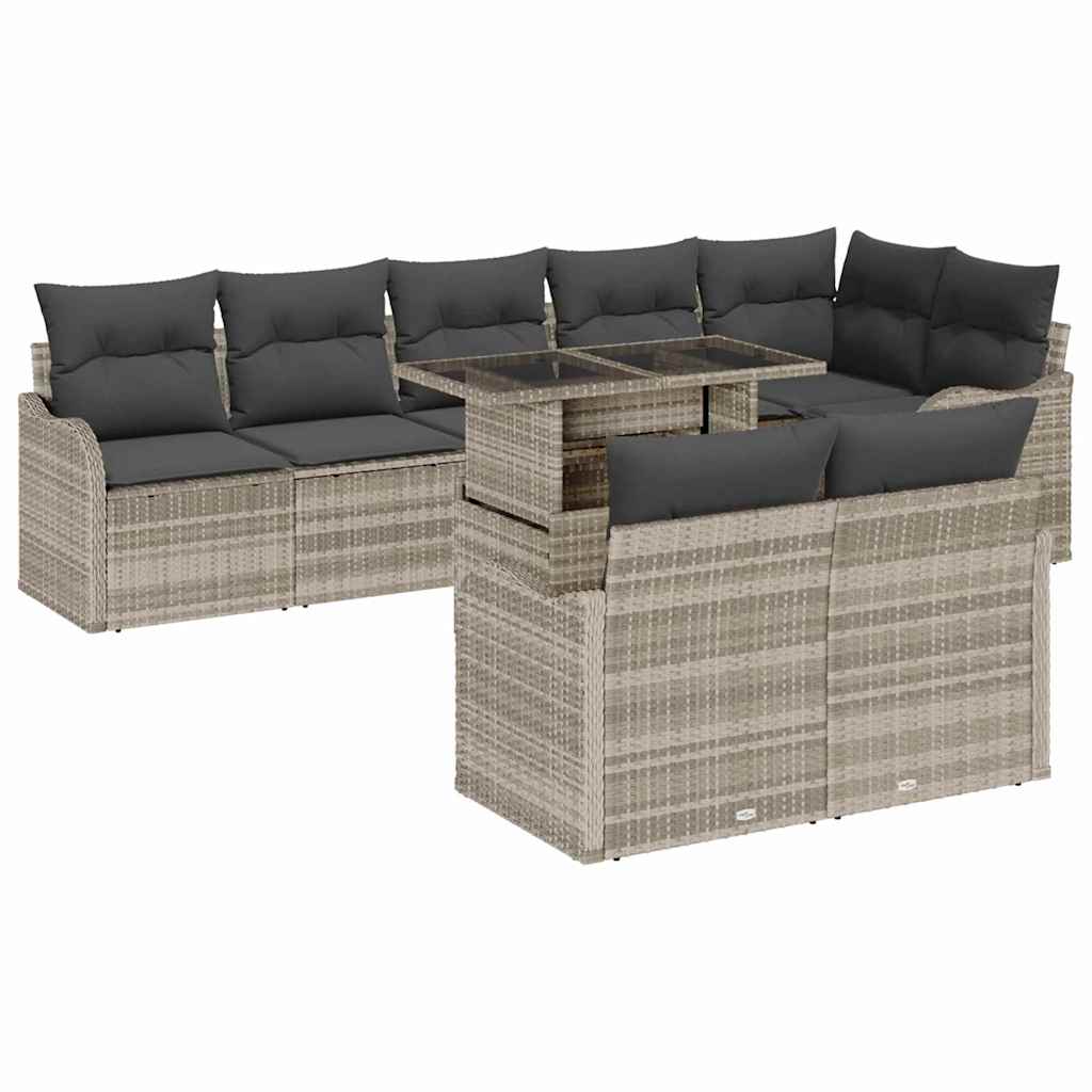 Garten-Sofa-Set mit Kissen mit Kissen 9 pcs Schwarz Poly Rattan