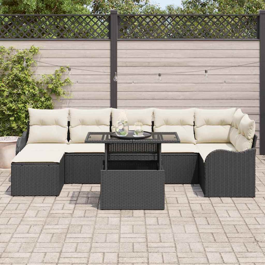 vidaXL Garten-Sofa-Set mit Kissen 8 pcs Schwarz Poly Rattan