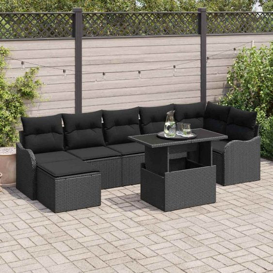 vidaXL Garten-Sofa-Set mit Kissen 8 pcs Schwarz Poly Rattan