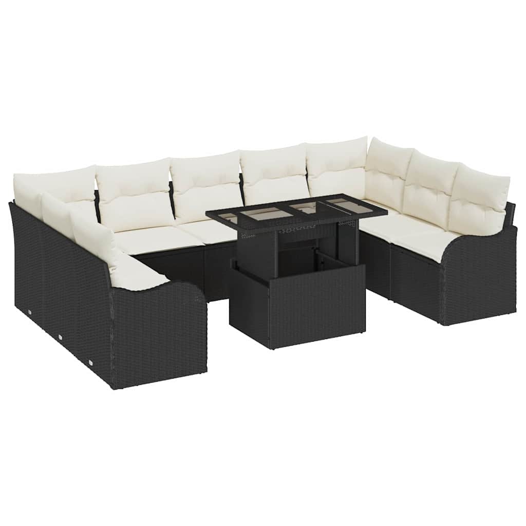 vidaXL Garten-Sofa-Set mit Kissen 10 pcs Schwarz Poly Rattan