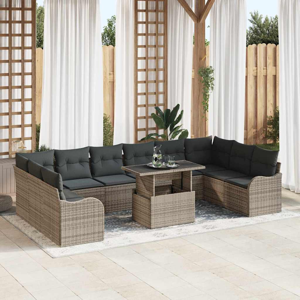 Garten-Sofa-Set mit Kissen 11 pcs Schwarz Poly Rattan