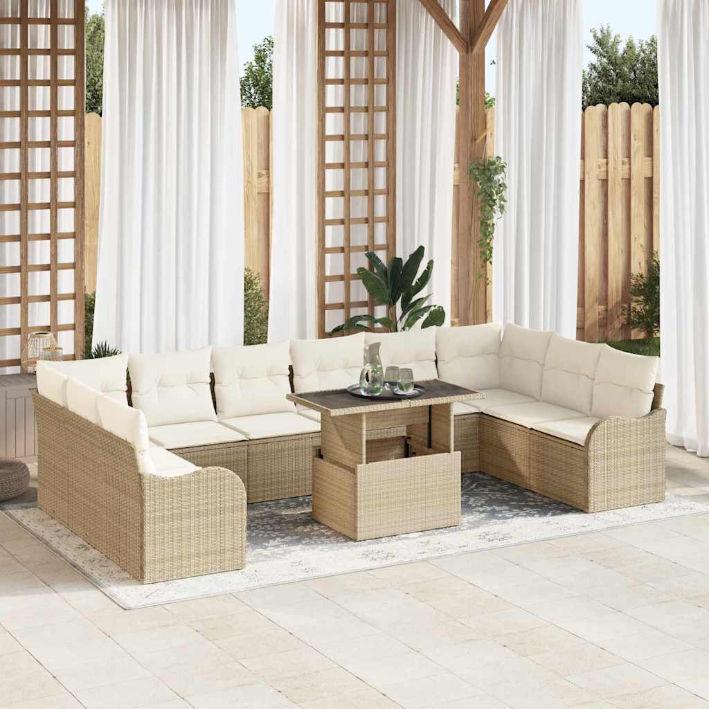 Garten-Sofa-Set mit Kissen 11 pcs Schwarz Poly Rattan