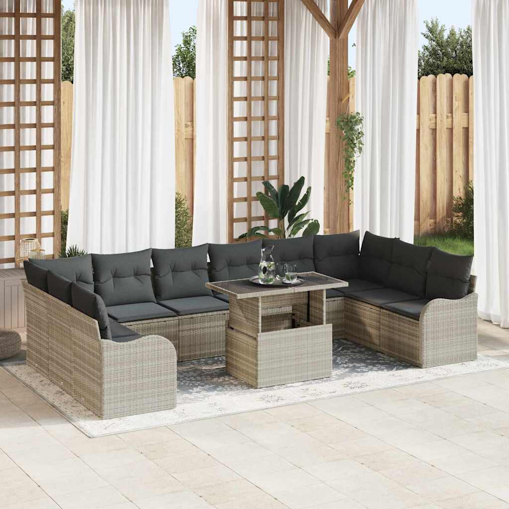 Garten-Sofa-Set mit Kissen 11 pcs Schwarz Poly Rattan