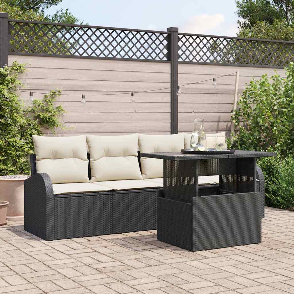 vidaXL Garten-Sofa-Set mit Kissen mit Kissen 5 pcs Schwarz Poly Rattan