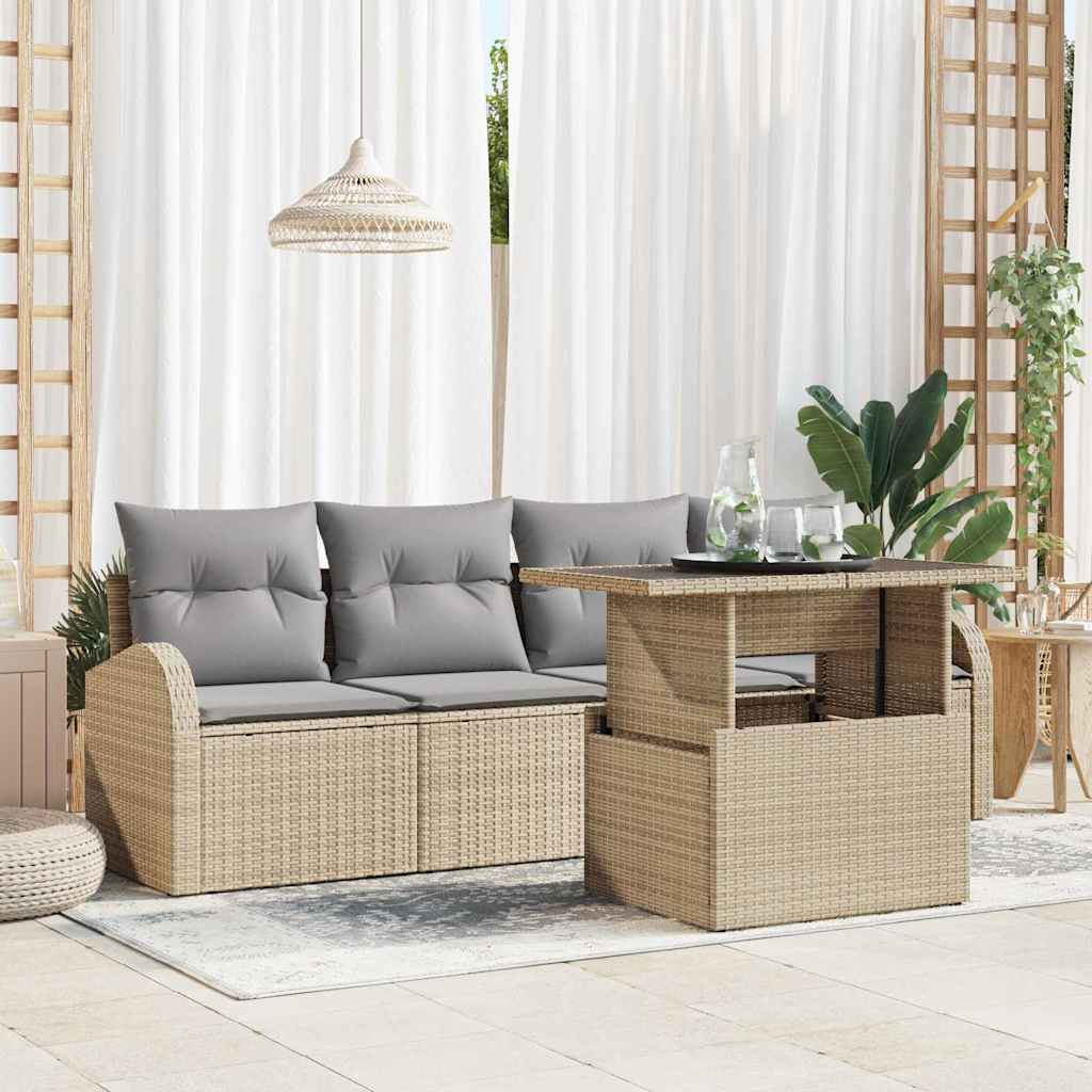 Garten-Sofa-Set mit Kissen mit Kissen 5 pcs Schwarz Poly Rattan