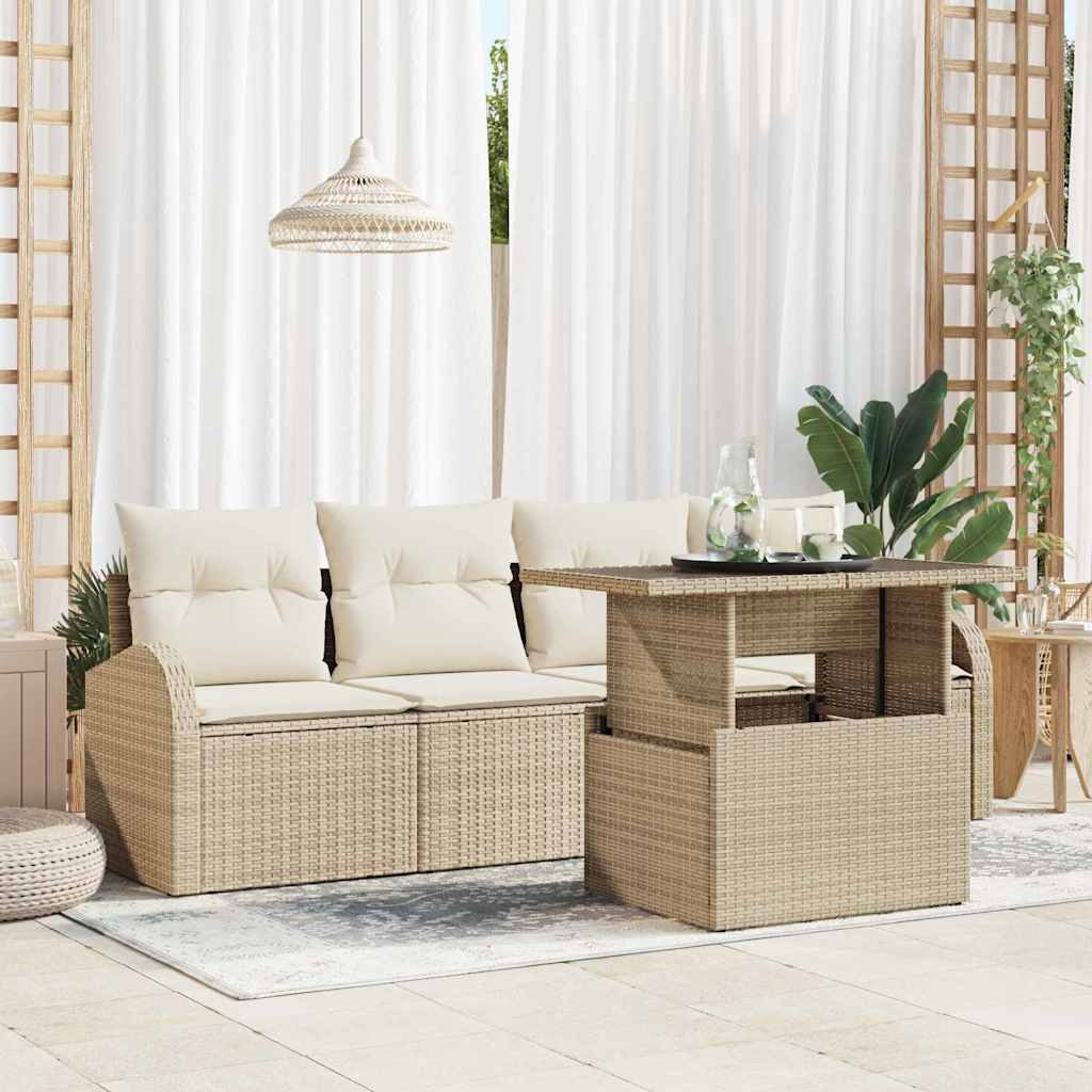 Garten-Sofa-Set mit Kissen mit Kissen 5 pcs Schwarz Poly Rattan