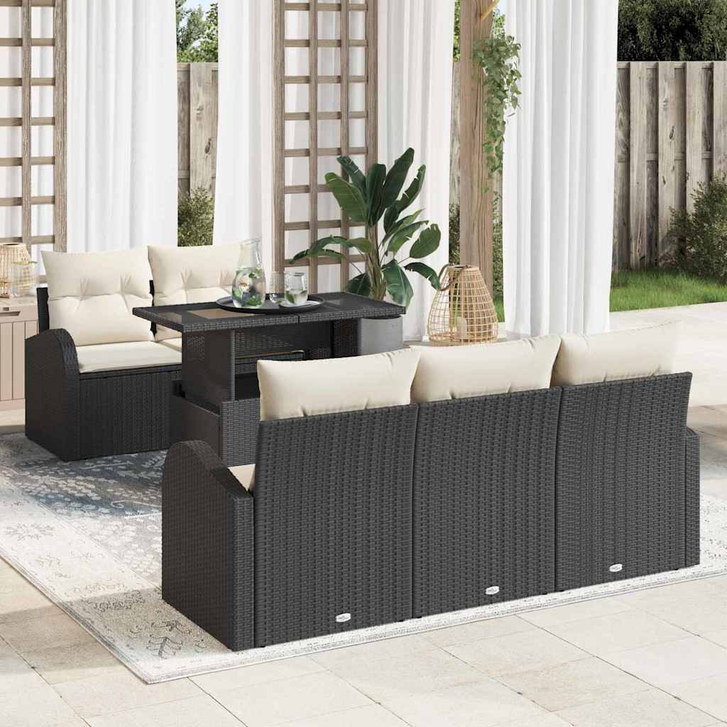 vidaXL Gartensofa-set mit Kissen mit Kissen 6 pcs Schwarz Poly Rattan
