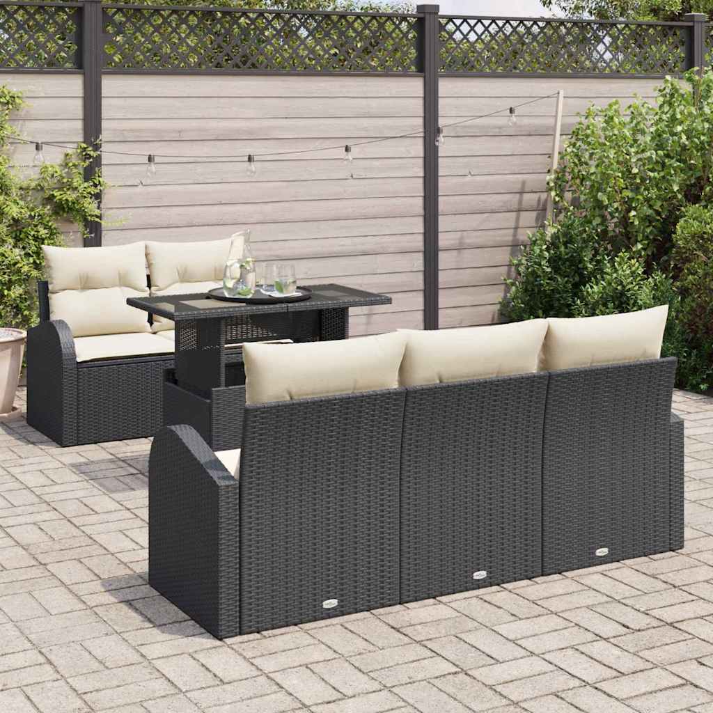 Gartensofa-set mit Kissen mit Kissen 6 pcs Schwarz Poly Rattan