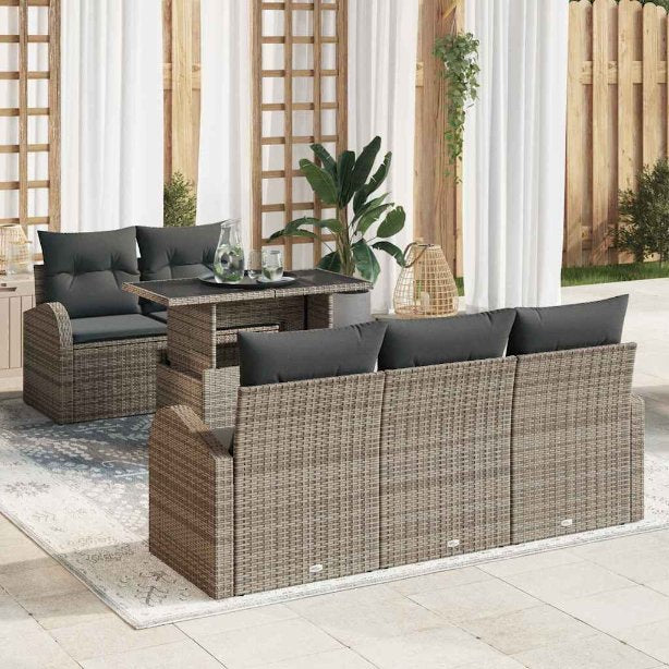 Gartensofa-set mit Kissen mit Kissen 6 pcs Schwarz Poly Rattan
