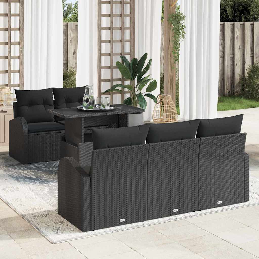Gartensofa-set mit Kissen mit Kissen 6 pcs Schwarz Poly Rattan