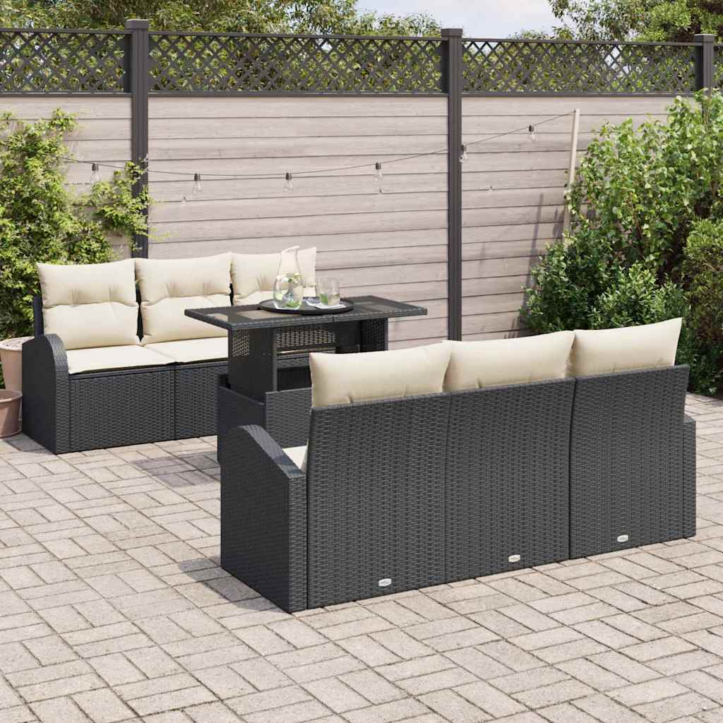 vidaXL Gartensofa-set mit Kissen mit Kissen 7 pcs Schwarz Poly Rattan