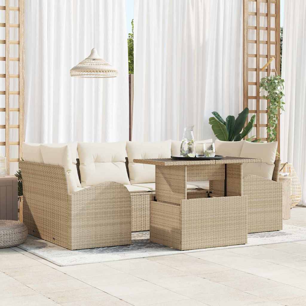 vidaXL Garten-Sofa-Set mit Kissen mit Kissen 7 pcs Schwarz Poly Rattan