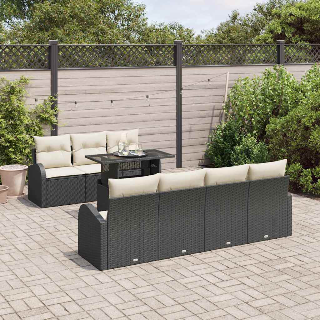 Gartensofa-set mit Kissen mit Kissen 8 pcs Schwarz Poly Rattan