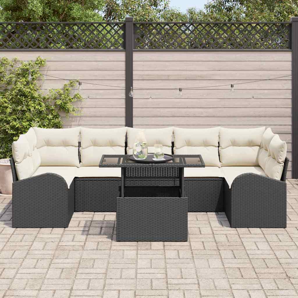 Gartensofa-set mit Kissen mit Kissen 8 pcs Schwarz Poly Rattan