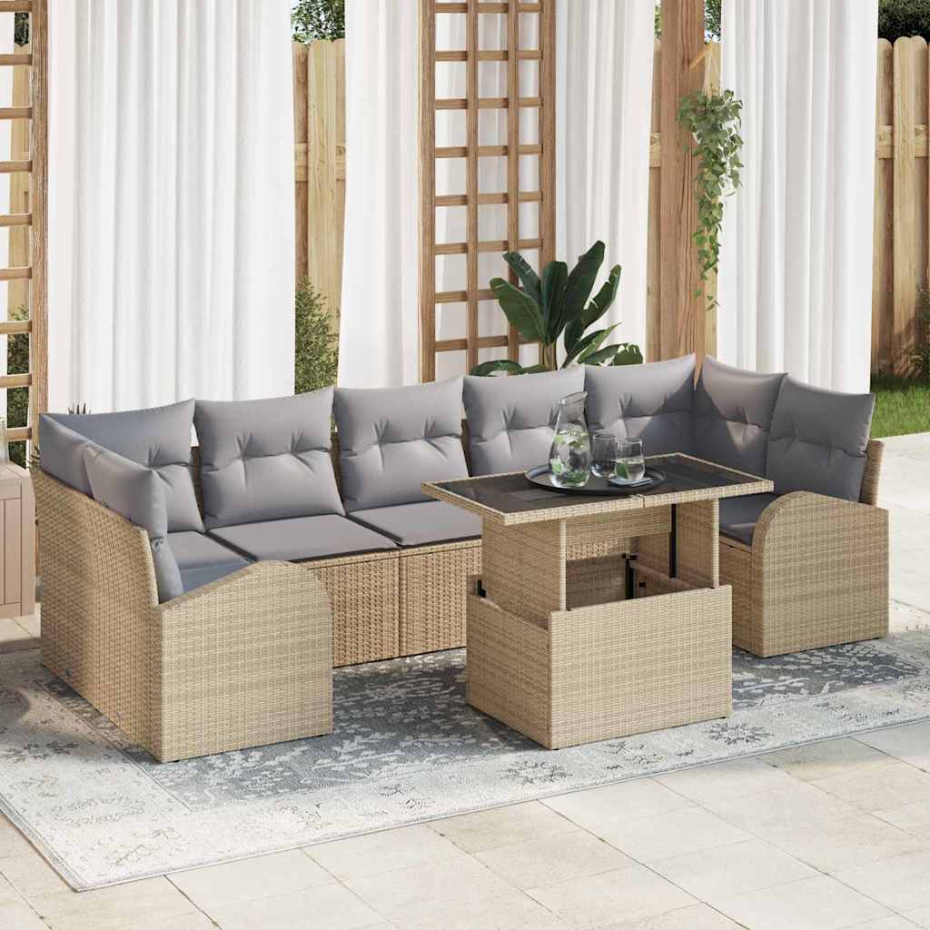 Gartensofa-set mit Kissen mit Kissen 8 pcs Schwarz Poly Rattan