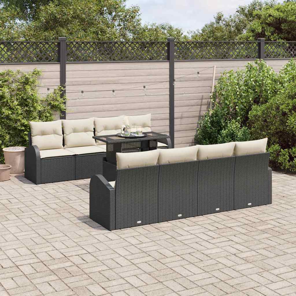 vidaXL Gartensofa-set mit Kissen mit Kissen 9 pcs Schwarz Poly Rattan