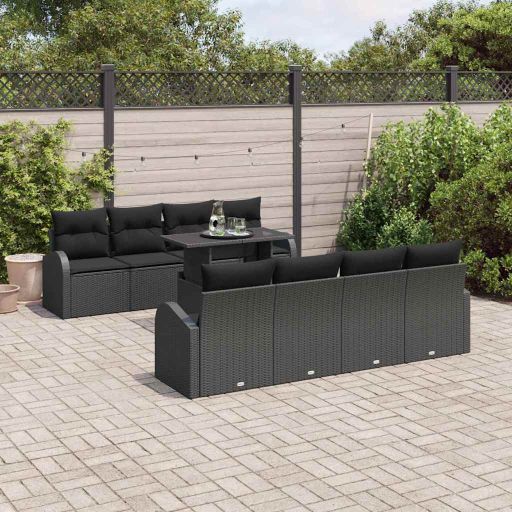 vidaXL Gartensofa-set mit Kissen mit Kissen 9 pcs Schwarz Poly Rattan