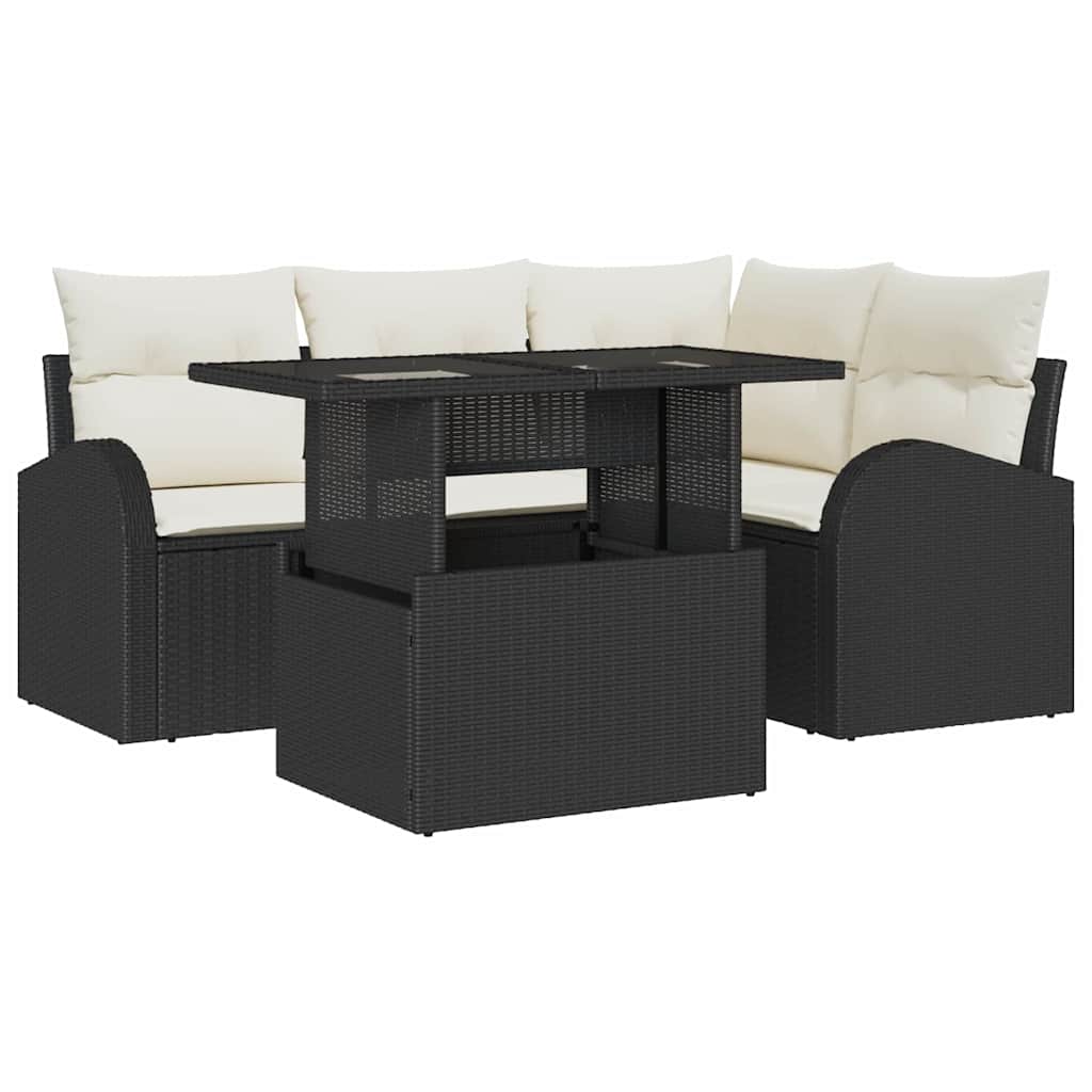 vidaXL Gartensofa-set mit Kissen mit Kissen 5 pcs Schwarz Poly Rattan