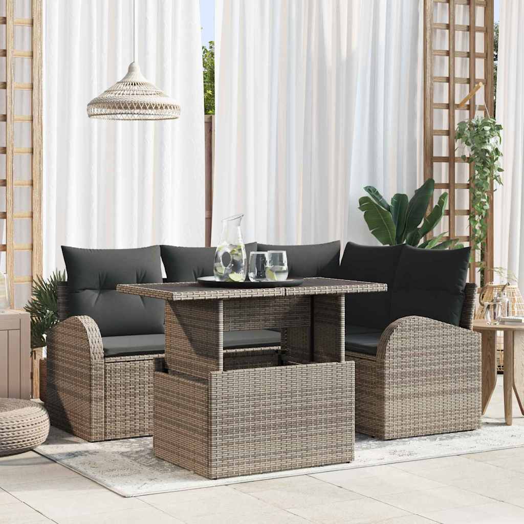 Gartensofa-set mit Kissen mit Kissen 5 pcs Schwarz Poly Rattan