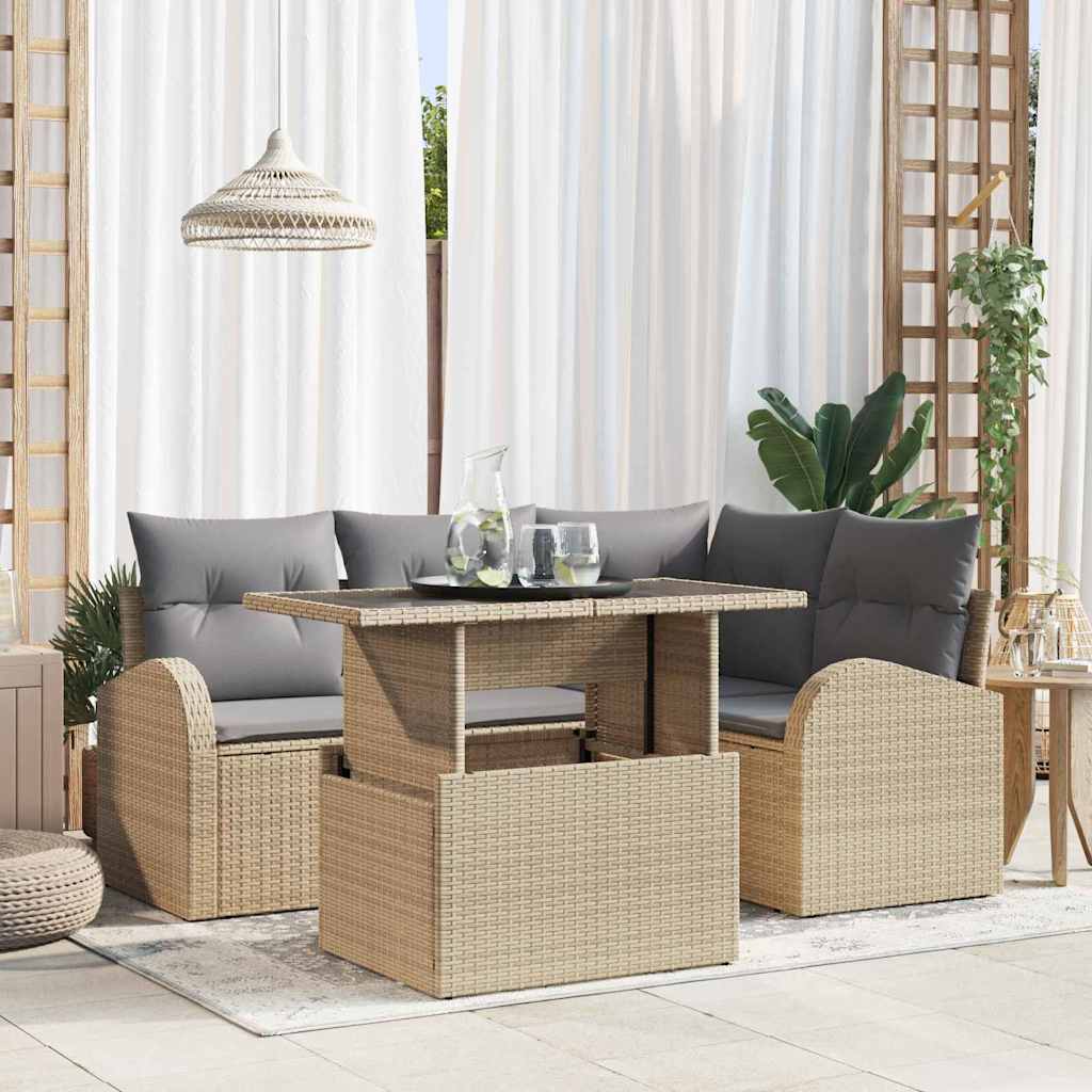 Gartensofa-set mit Kissen mit Kissen 5 pcs Schwarz Poly Rattan