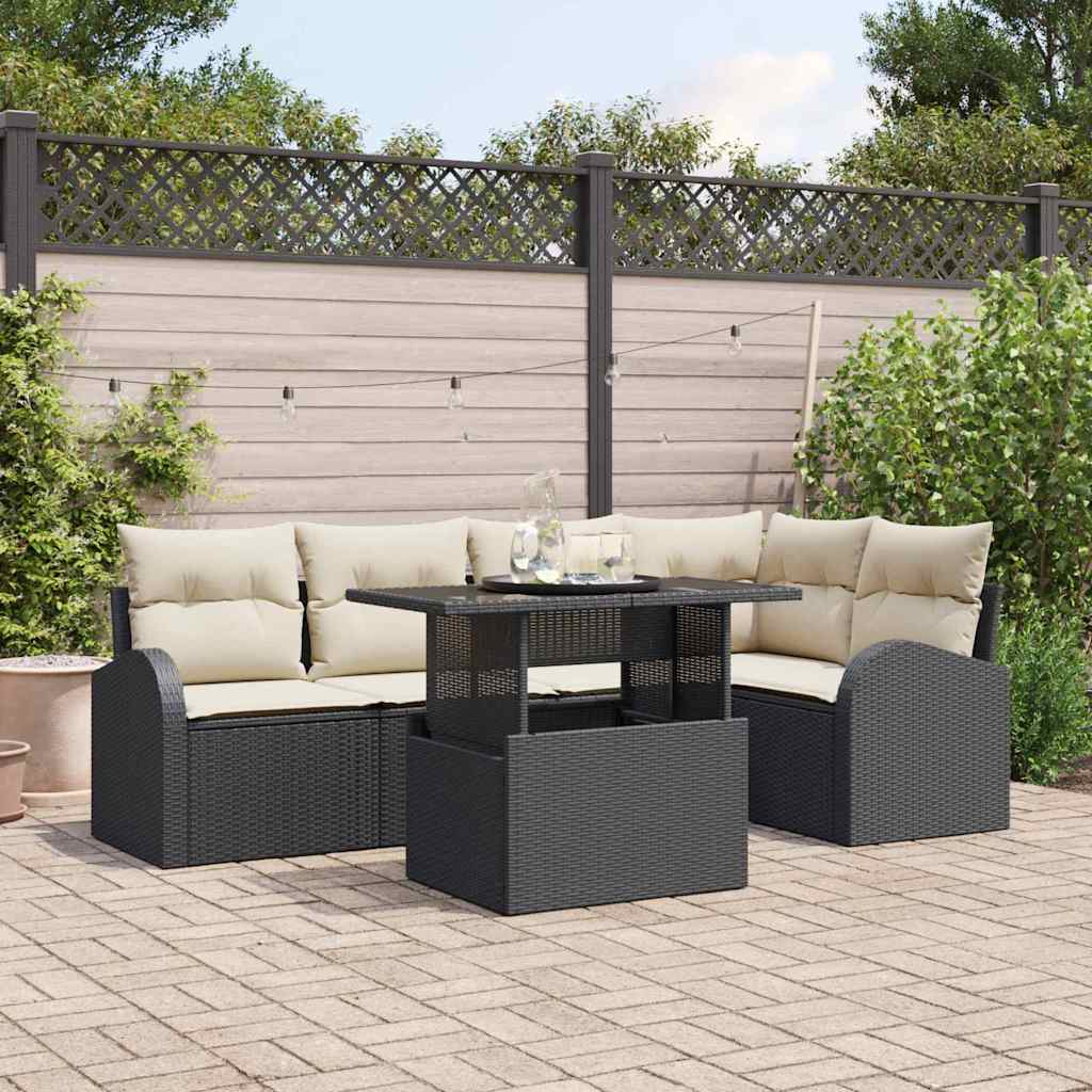 vidaXL Garten-Sofa-Set mit Kissen mit Kissen 6 pcs Schwarz Poly Rattan