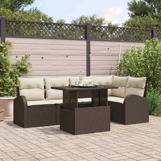 vidaXL Garten-Sofa-Set mit Kissen mit Kissen 6 pcs Schwarz Poly Rattan