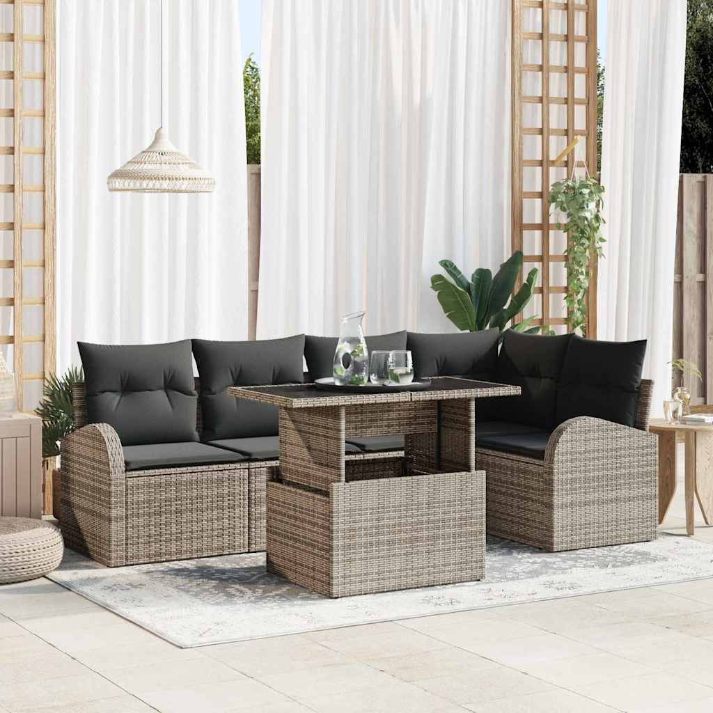 vidaXL Garten-Sofa-Set mit Kissen mit Kissen 6 pcs Schwarz Poly Rattan