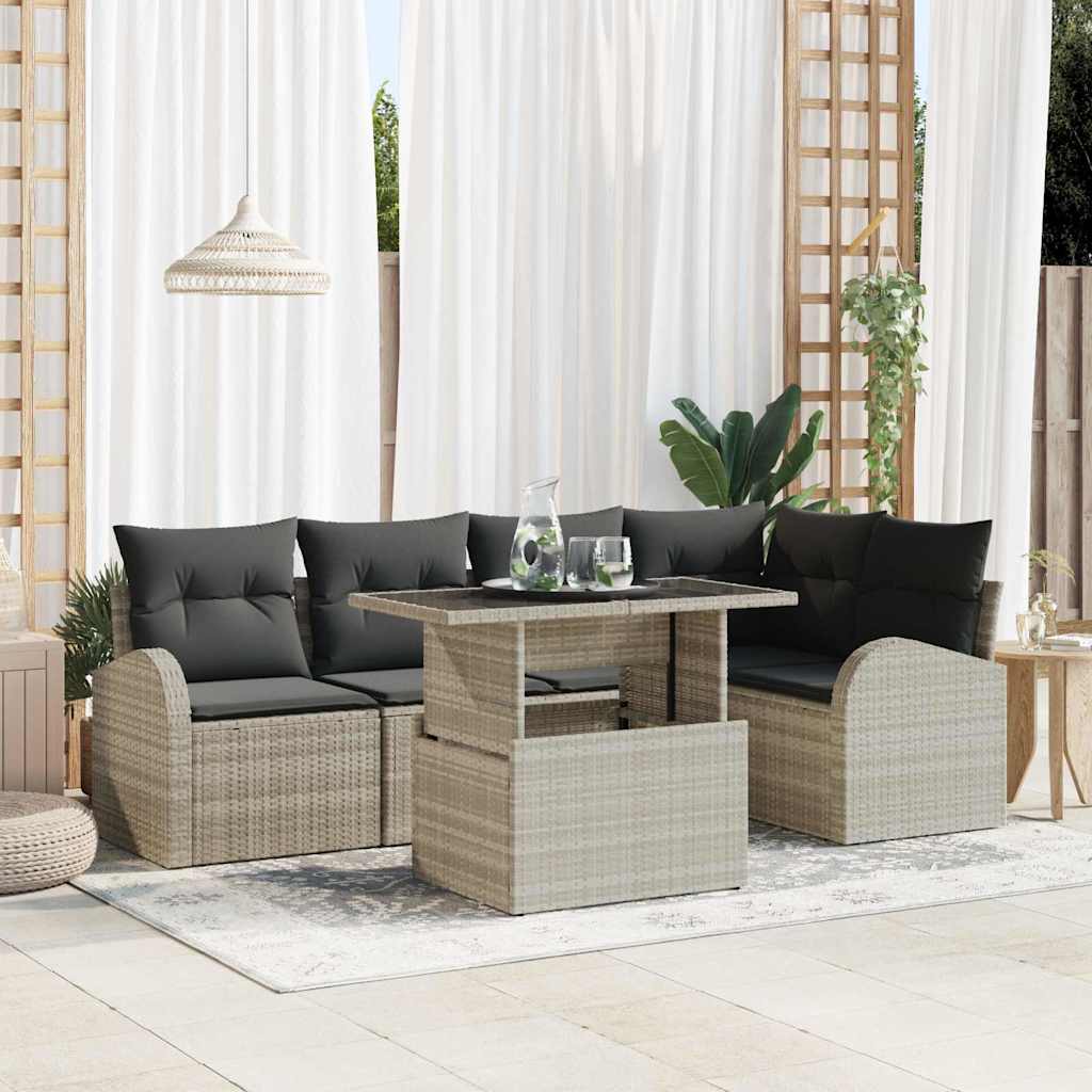 vidaXL Garten-Sofa-Set mit Kissen mit Kissen 6 pcs Schwarz Poly Rattan