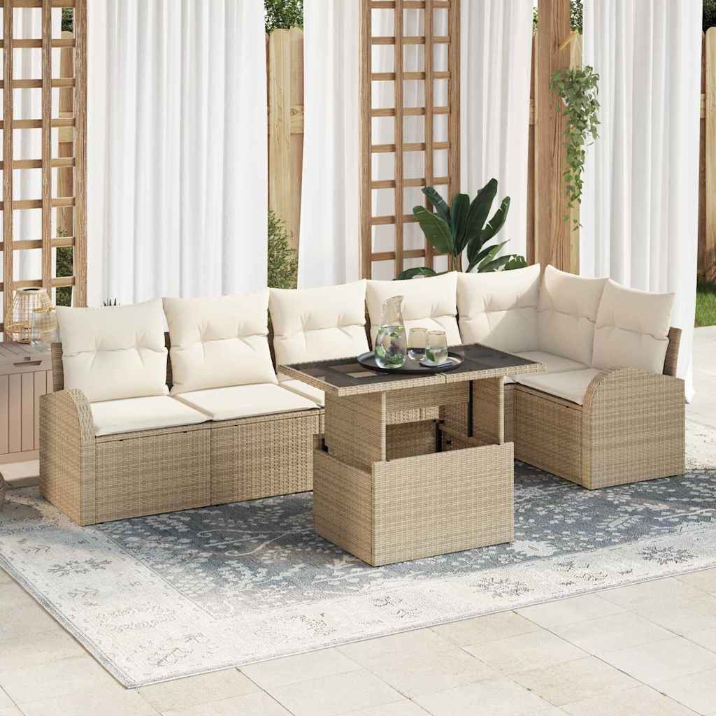 vidaXL Garten-Sofa-Set mit Kissen mit Kissen 7 pcs Schwarz Poly Rattan