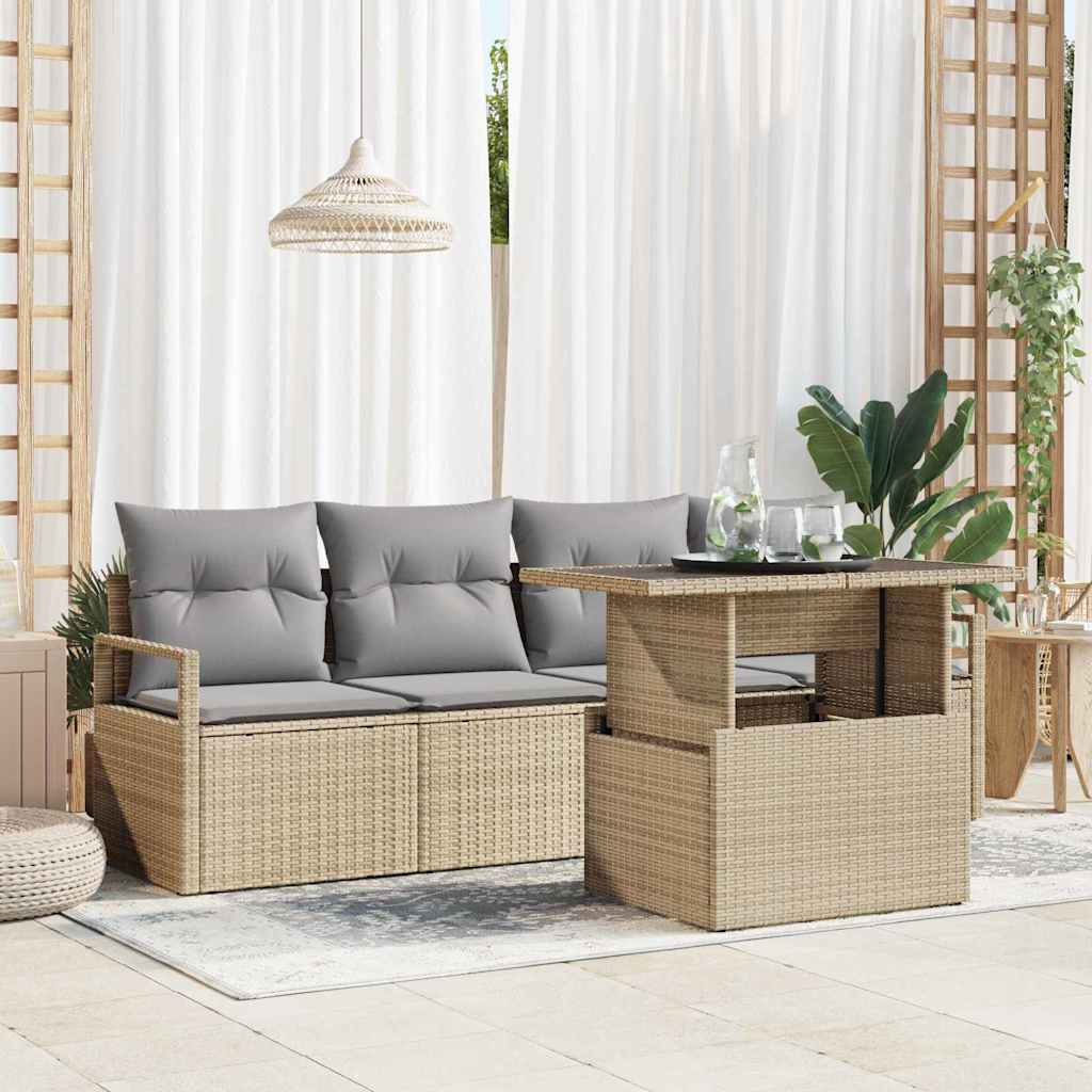 Garten-Sofa-Set mit Speicher 5 pcs Schwarz Poly Rattan