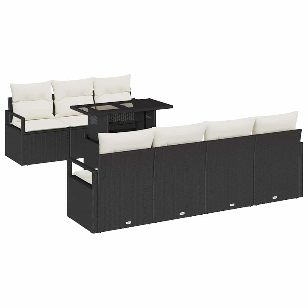 Garten-Sofa-Set mit Speicher 8 pcs Schwarz Poly Rattan